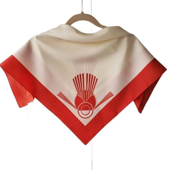 Vintage Eve Dedree Red & Cream Scarf Abstract Geo Print - Picture 1 of 6